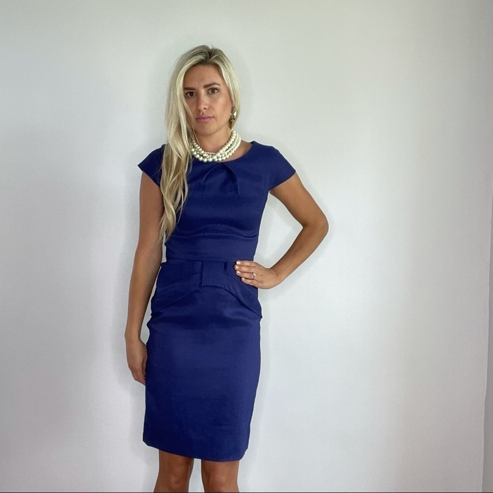Lela Rose Royal Blue Linen & Silk Sheath Dress 4 - Picture 15 of 15